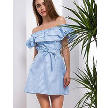 Load image into Gallery viewer, Sexy Slash Neck Mini Short Dress Sleevelee Slim Slash Mini Party Dresses Vestidos Women Solid Fashion Striped Straight Dresses